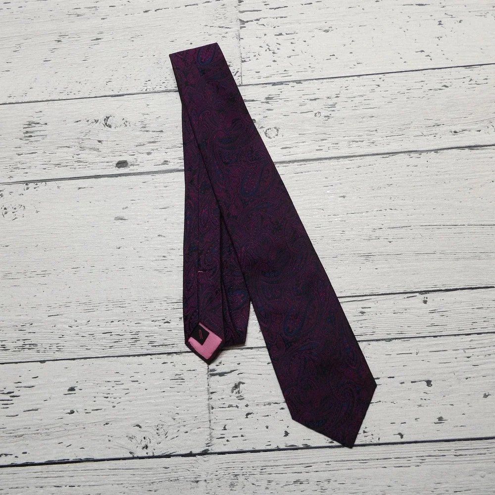 Garrick Anderson Tie Mens One Size Purple Paisley Silk Jacquard Necktie England‎